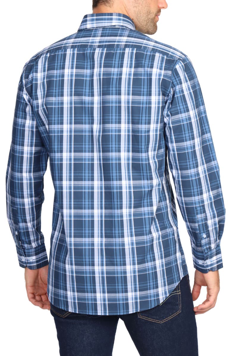 TailorByrd Navy Large Plaid Long Sleeve Cotton Stretch Button Down Shirt, Alternate, color,