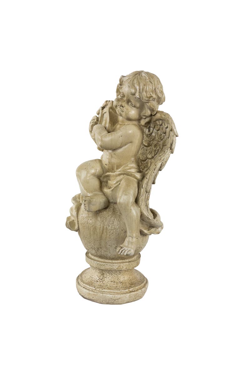 Northlight 12" Cherub with Lyre Outdoor Garden Statue, Alternate, color, Brown