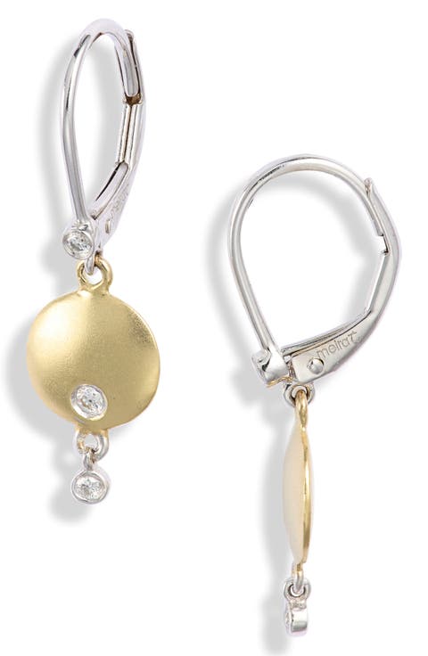 14k Gold Diamond Disc Drop Earrings