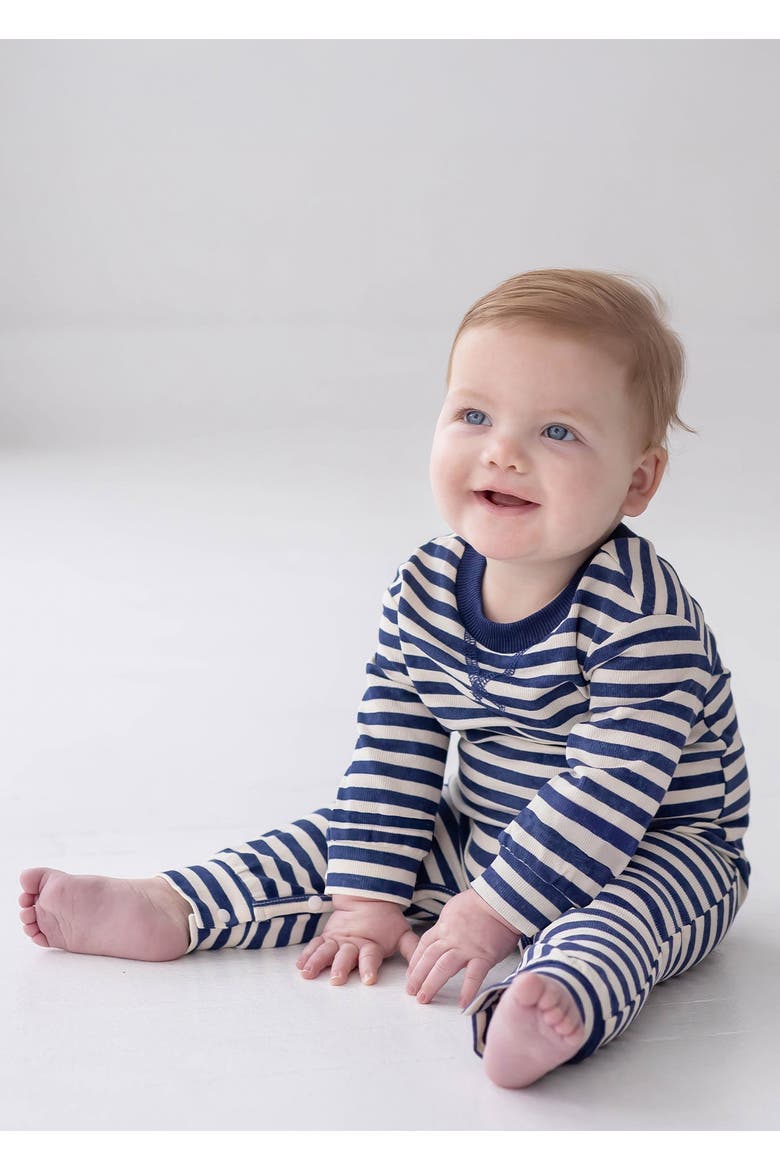 Benjamin Long Sleeve Striped Straight Leg Romper, Main, color, Blue
