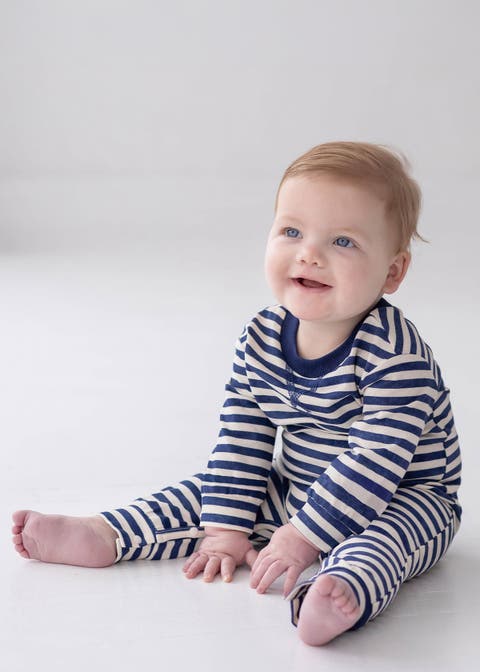Benjamin Long Sleeve Striped Straight Leg Romper