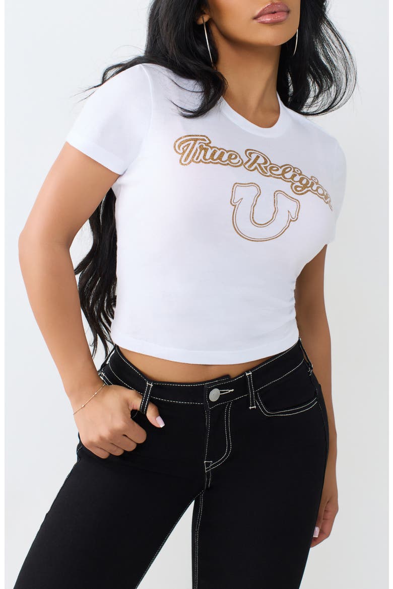 Glitter Horseshoe Relaxed Baby Tee, Main, color, OPTIC WHITE