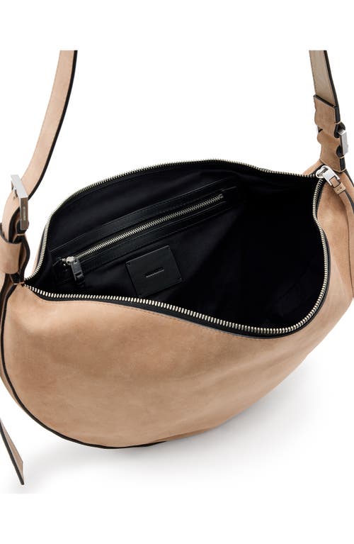 Shop Allsaints Half Moon Suede Shoulder Bag