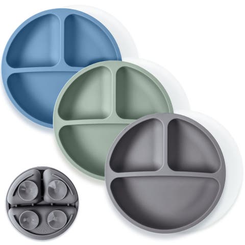 Suction Plates for Babies & Toddlers, 100% Silicone, Dinnerware Stays Put, 3 Pack