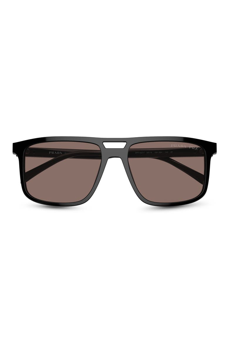 58mm Polarized Rectangular Sunglasses, Main, color, BLACK