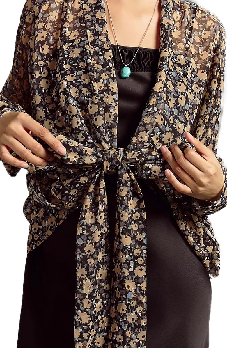 SAACHI Floral Sheer Ruana, Alternate, color, Black