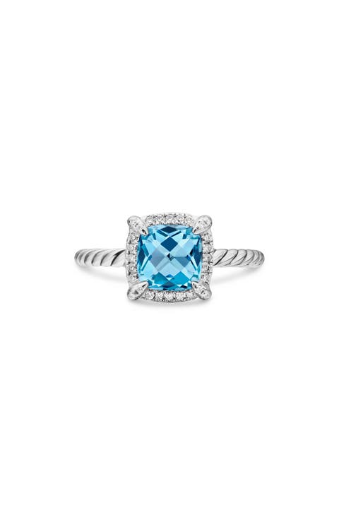 Petite Chatelaine® Pavé Bezel Ring with Semiprecious Stone and Diamonds