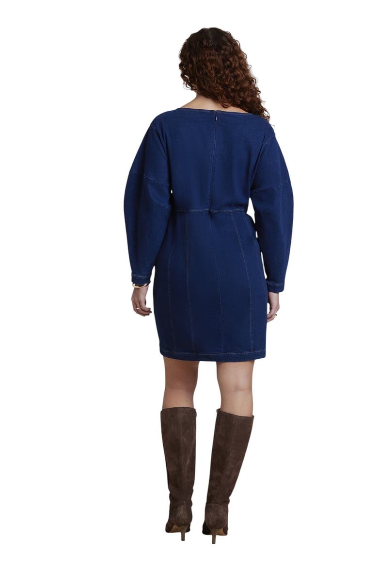 Seamed Denim Mini Dress (plus), Alternate, color, DARK WASH