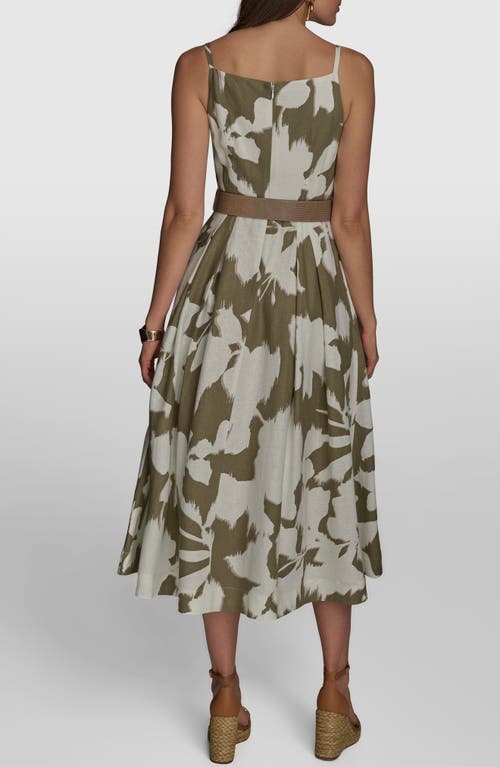 Shop Donna Karan New York Floral Linen Blend Midi Dress In Hazelnt/cr