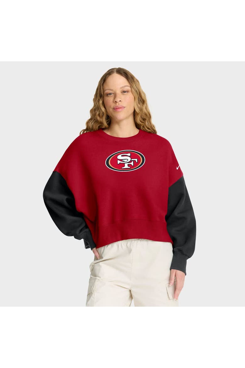 Women's Nike Scarlet San Francisco 49ers Oversized Color-Block Pullover Sweatshirt, Main, color, Scarlet
