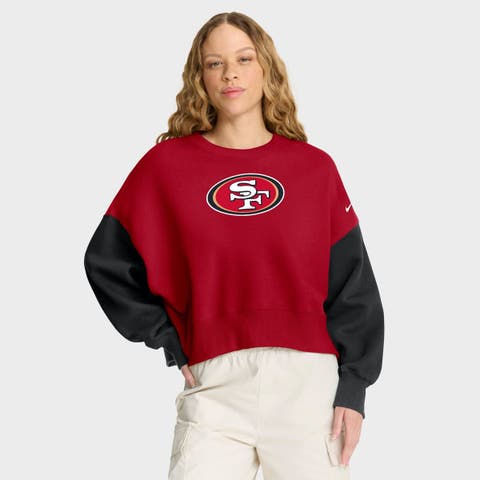 Women's Nike Scarlet San Francisco 49ers Oversized Color-Block Pullover Sweatshirt