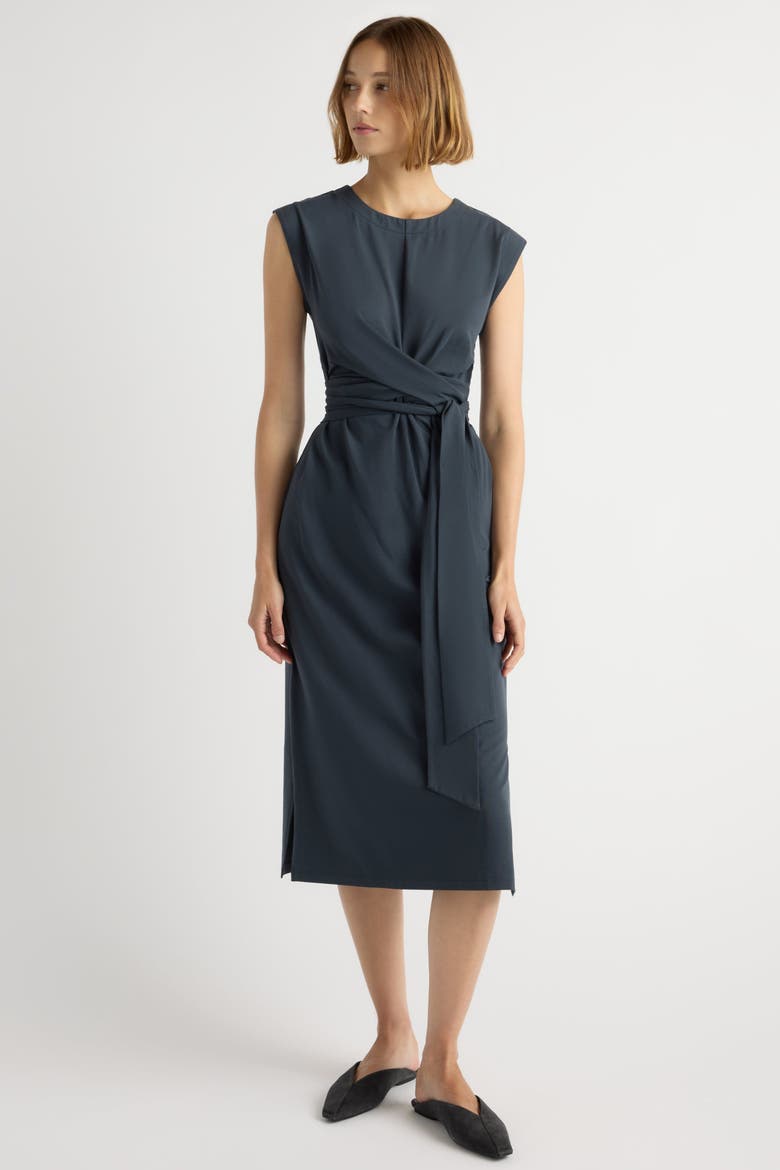 Fei Tie-Front Organic Cotton Dress, Alternate, color, Dark Maritime