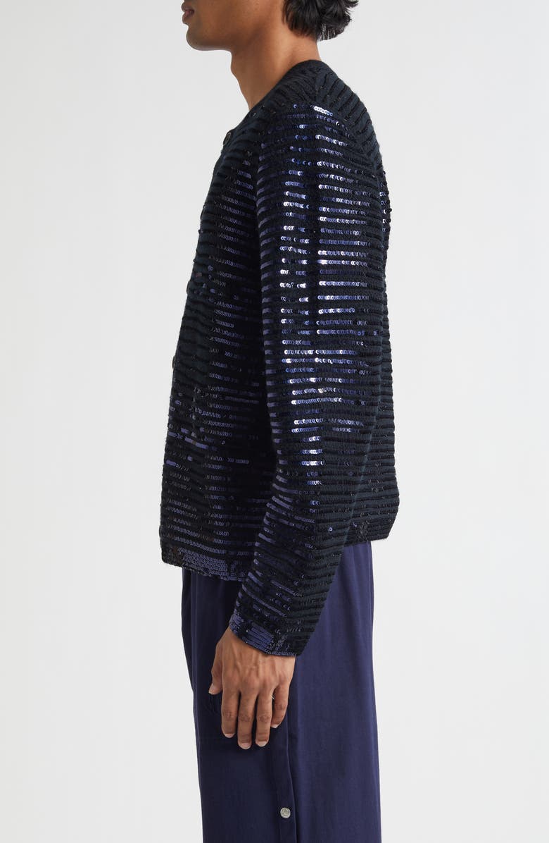 Bode Sequin Spotlight Virgin Wool Cardigan, Alternate, color, Black