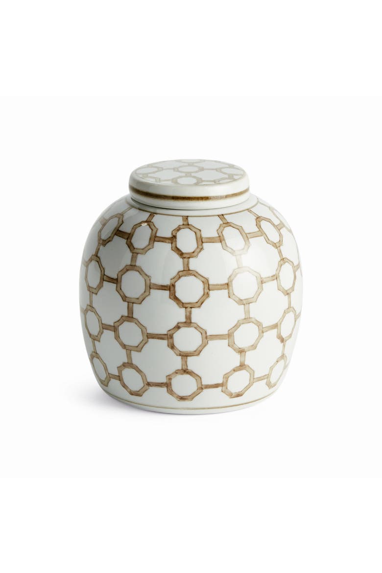 Province Link Lidded Jar - Brown & White Chinoiserie, Main, color, White