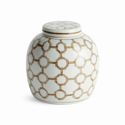 Province Link Lidded Jar - Brown & White Chinoiserie