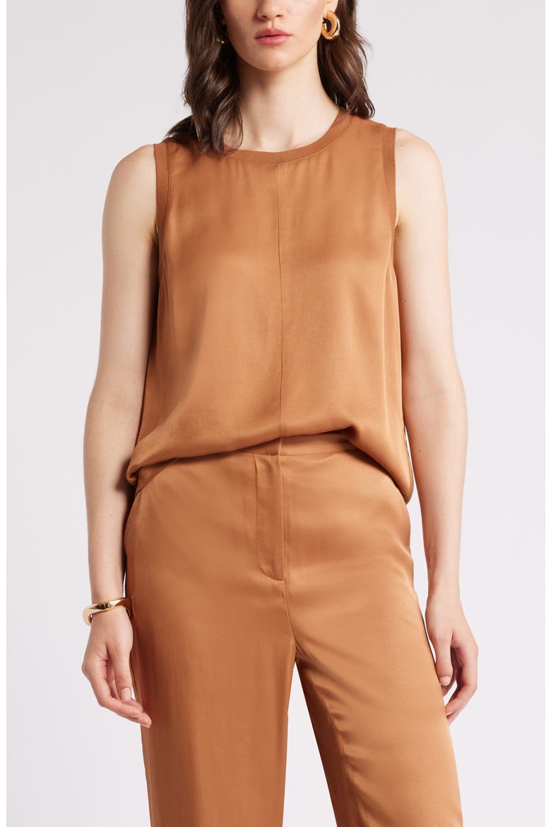 Rib Trim Tank Top, Main, color, TAN THRUSH