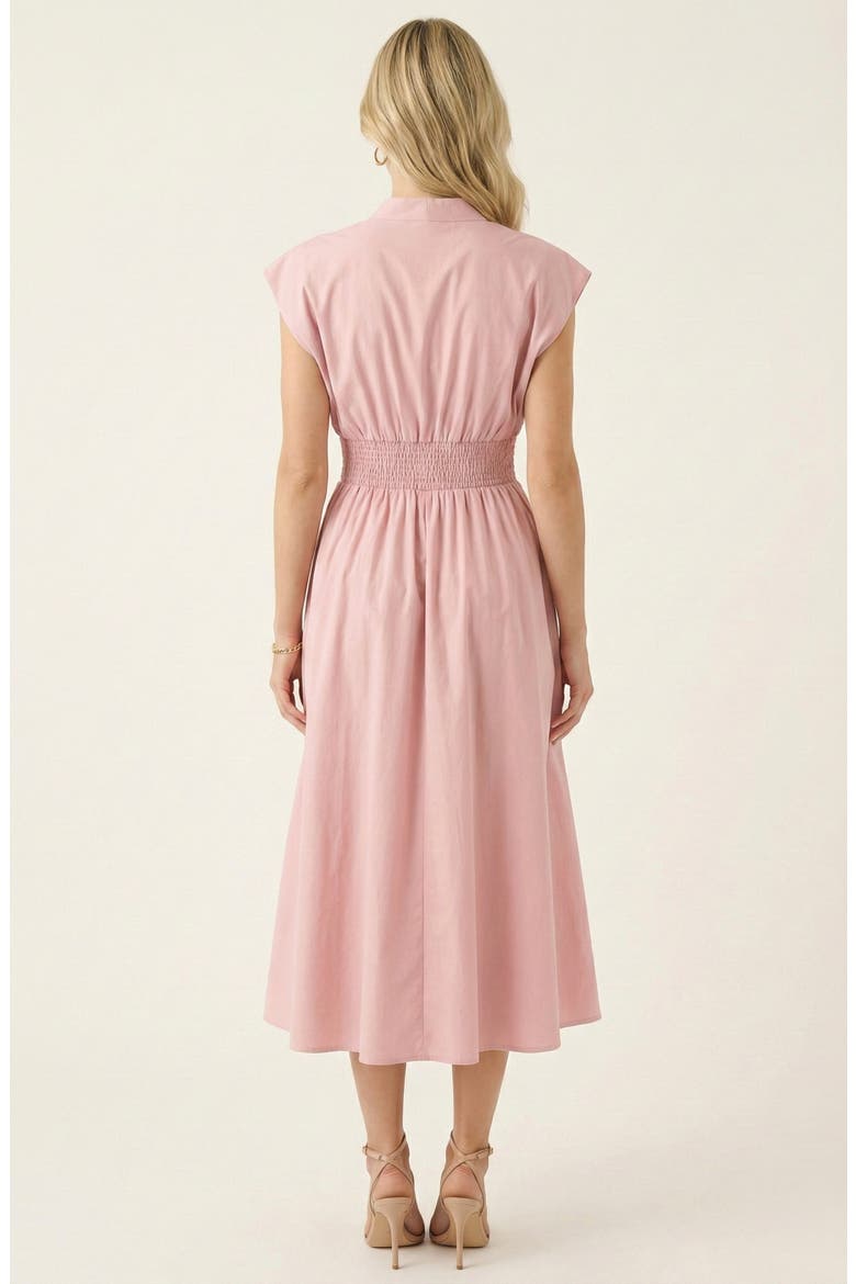 Cap Sleeve Smocked Front Zip Midi Dress, Alternate, color, Blush Pink
