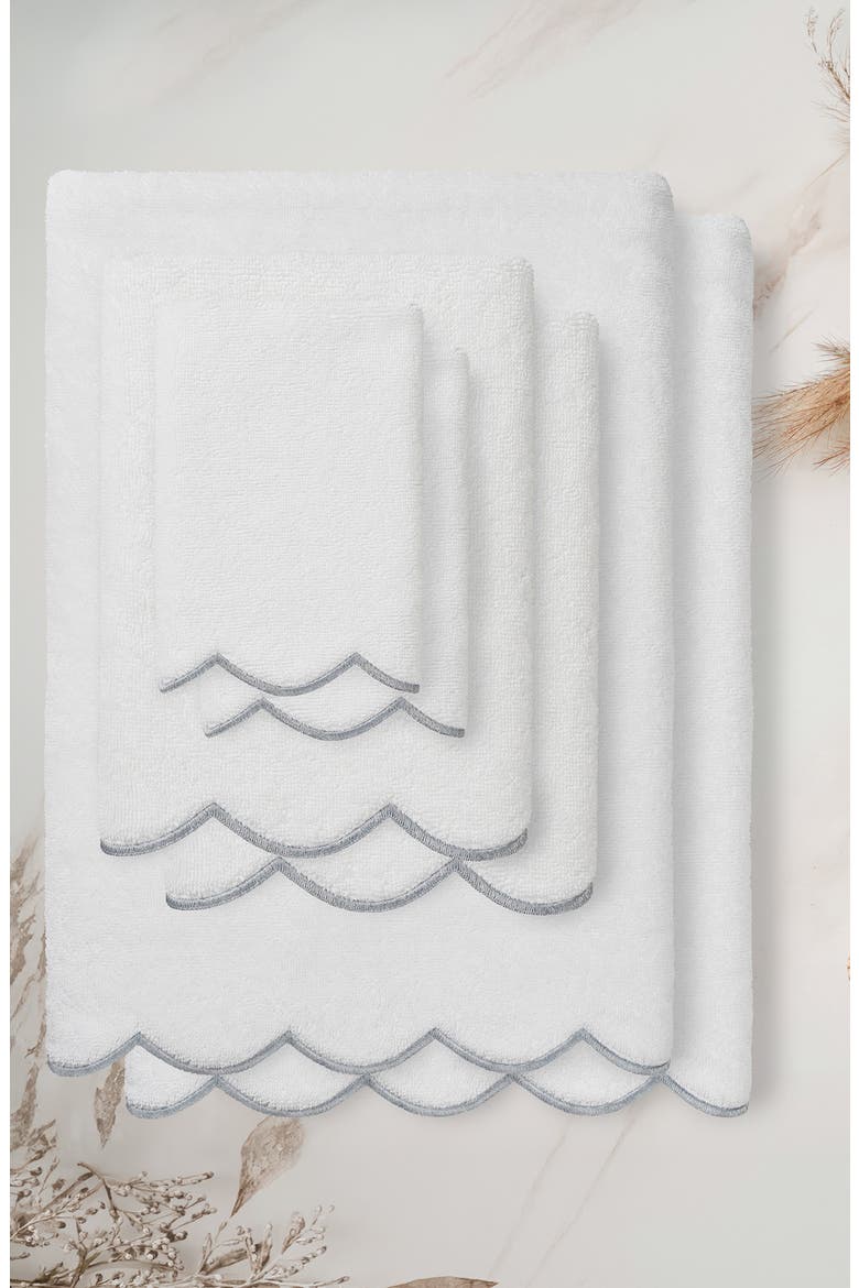 Adornia Scallop 6-Piece Towel Set, Alternate, color, WHITE/ GRAY
