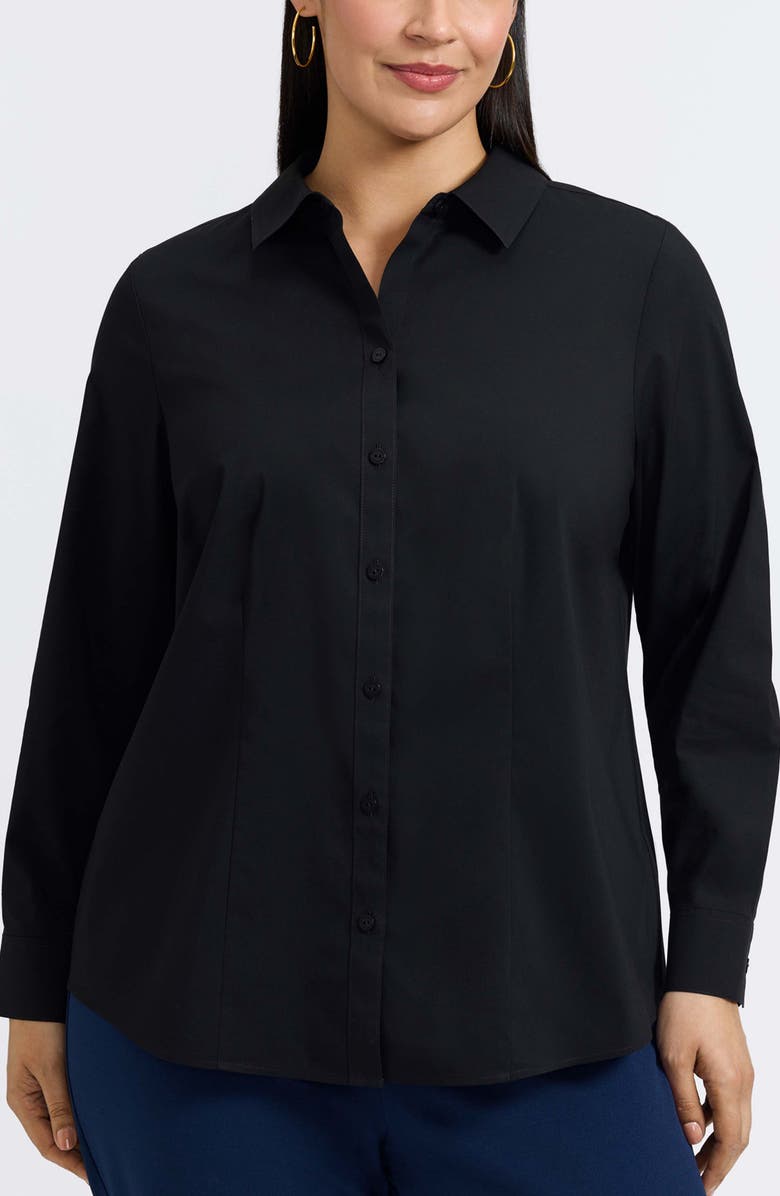 Foxcroft June Non-Iron Stretch Cotton Blend Button-Up Shirt, Main, color, Black