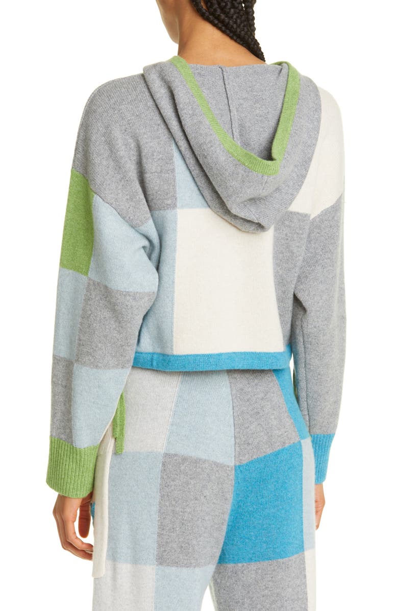 YanYan Embroidered Colorblock Check Wool Hooded Sweater, Alternate, color, 