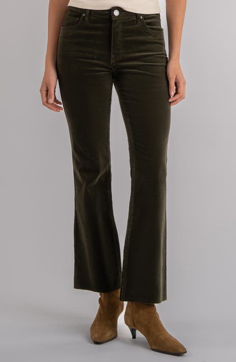 Kelsey Fab Ab High Waist Raw Hem Ankle Kick Flare Corduroy Pants