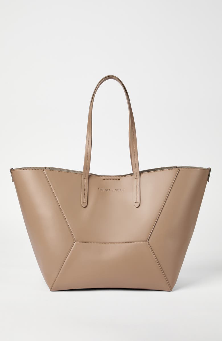 Brunello Cucinelli Calfskin BC Duo bag, Alternate, color, Hazelnut