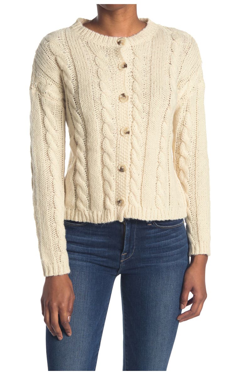 Cotton Emporium Cable Knit Button Front Cardigan, Main, color,