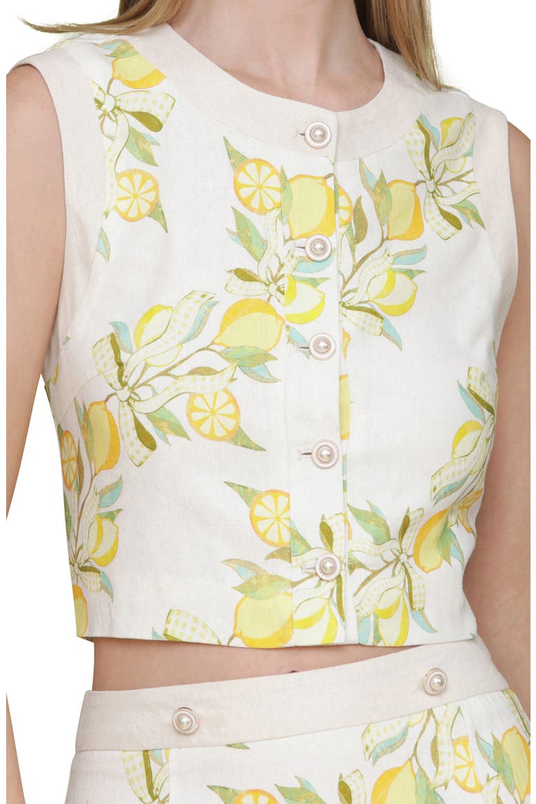 Lemon Print Linen Blend Crop Vest, Alternate, color, LEMON VINE