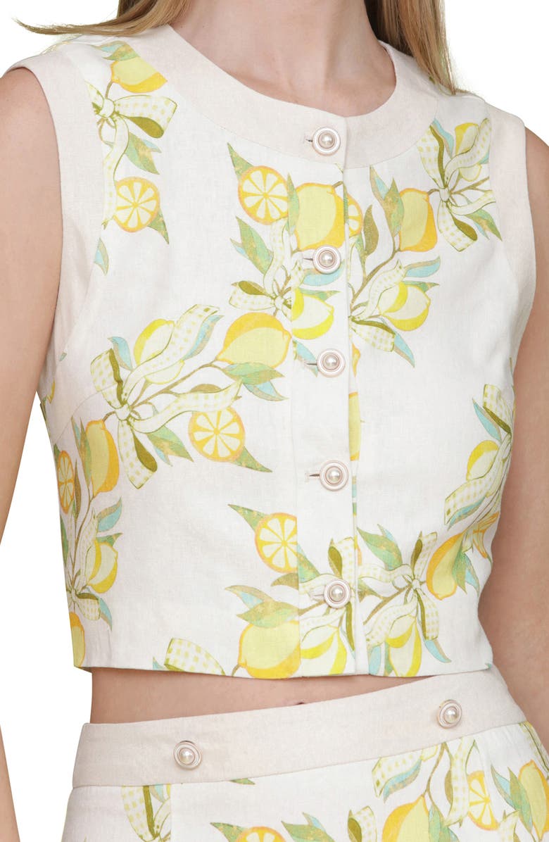 Avec Les Filles Lemon Print Linen Blend Crop Vest, Alternate, color, Lemon Vine