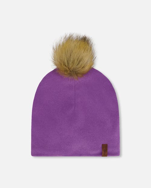 Deux Par Deux Mid-season Jersey Removable Pompom Hat In Purple