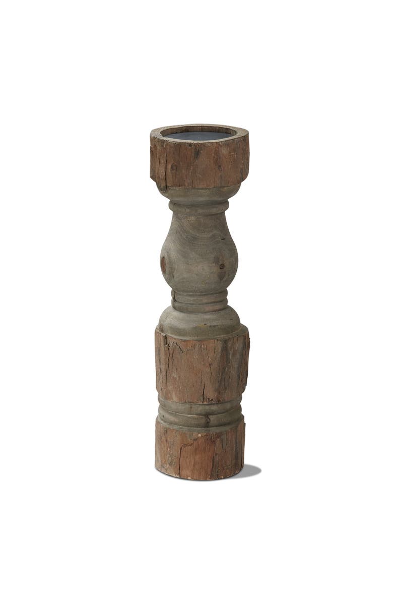 tag Rustic Turned Pillar Candle Holder Antique Brown Wood Stand, Main, color, Brown