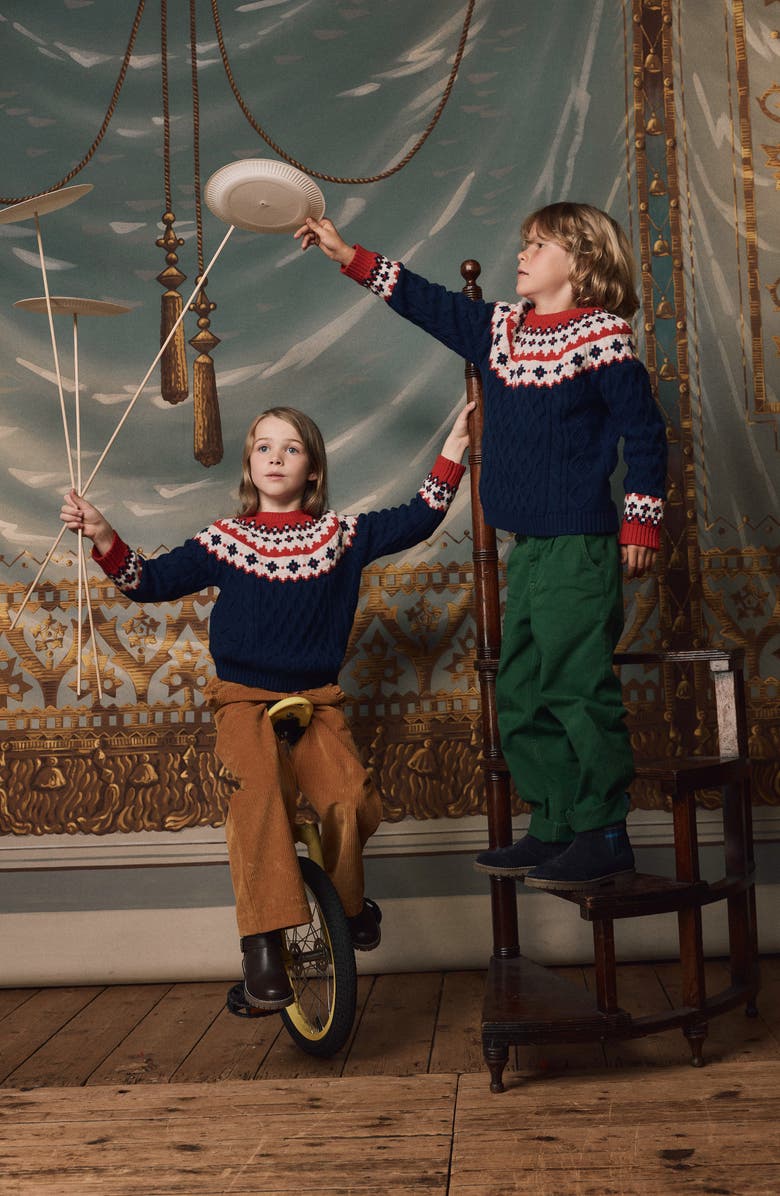 Mini Boden Kids' Fair Isle Cotton & Wool Blend Cable Sweater, Alternate, color, Blue