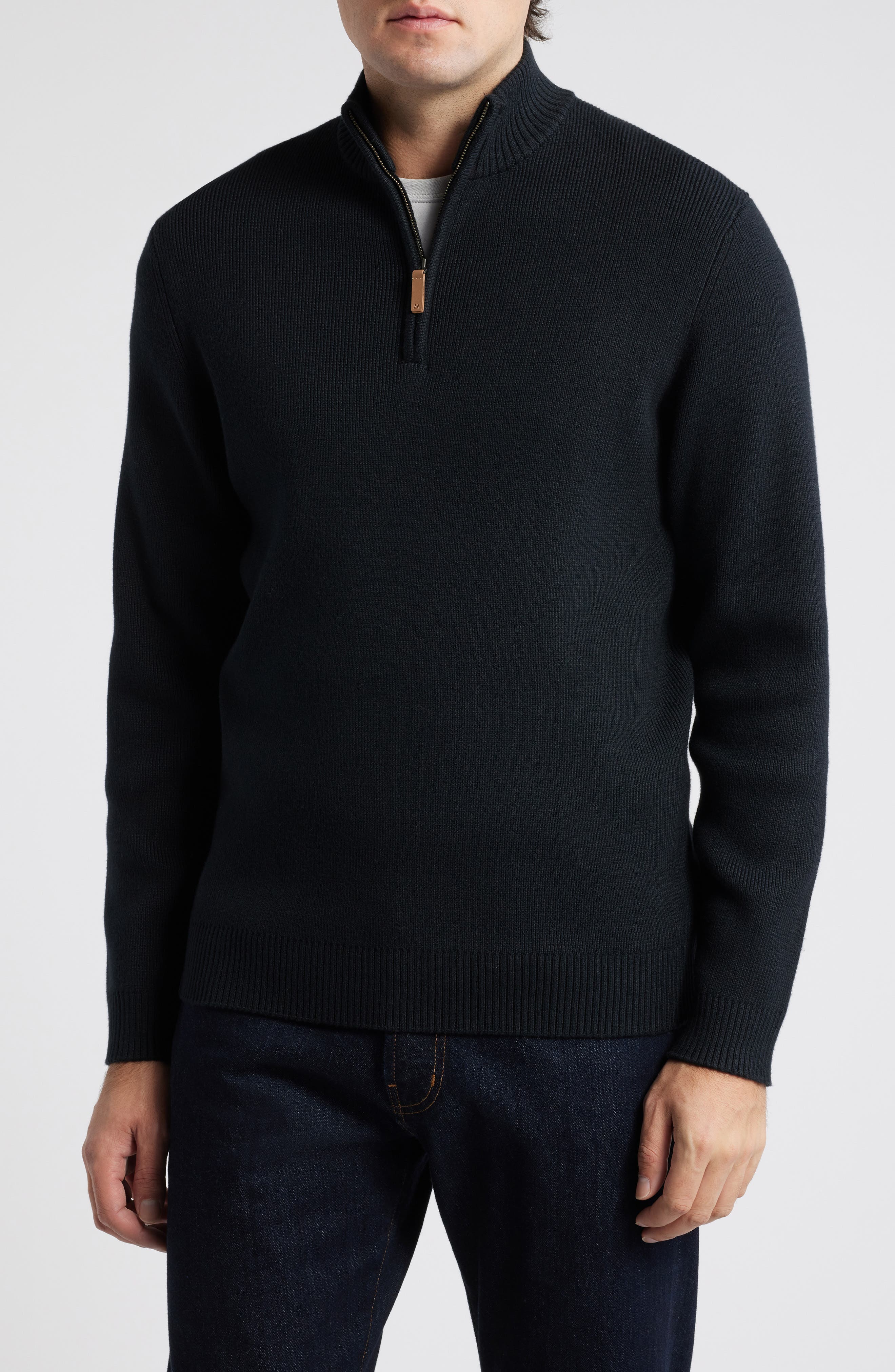 Mizzen+Main Hillcrest Quarter Zip Pullover Sweater in Black Solid 