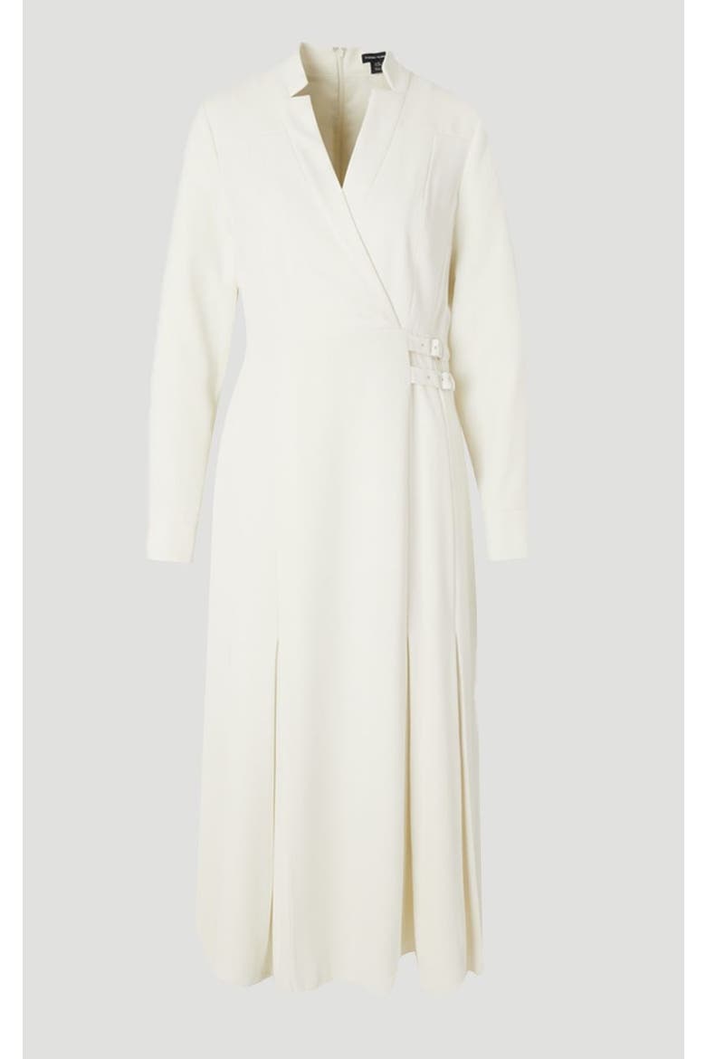 Crepe Buckle Waist Midi Shirt Dress, Alternate, color, Ivory