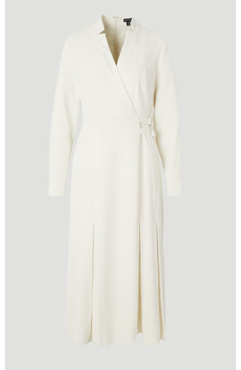 Karen Millen Crepe Buckle Waist Midi Shirt Dress, Alternate, color, Ivory