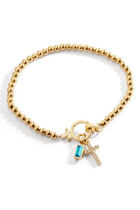 Cross Charm Birthstone Bracelet