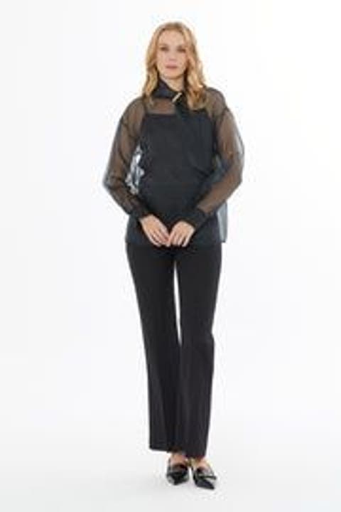 High Neck Sheer Silk Blouse with Back Button