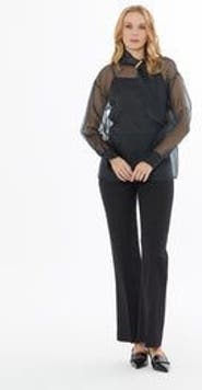 Gizia High Neck Sheer Silk Blouse with Back Button