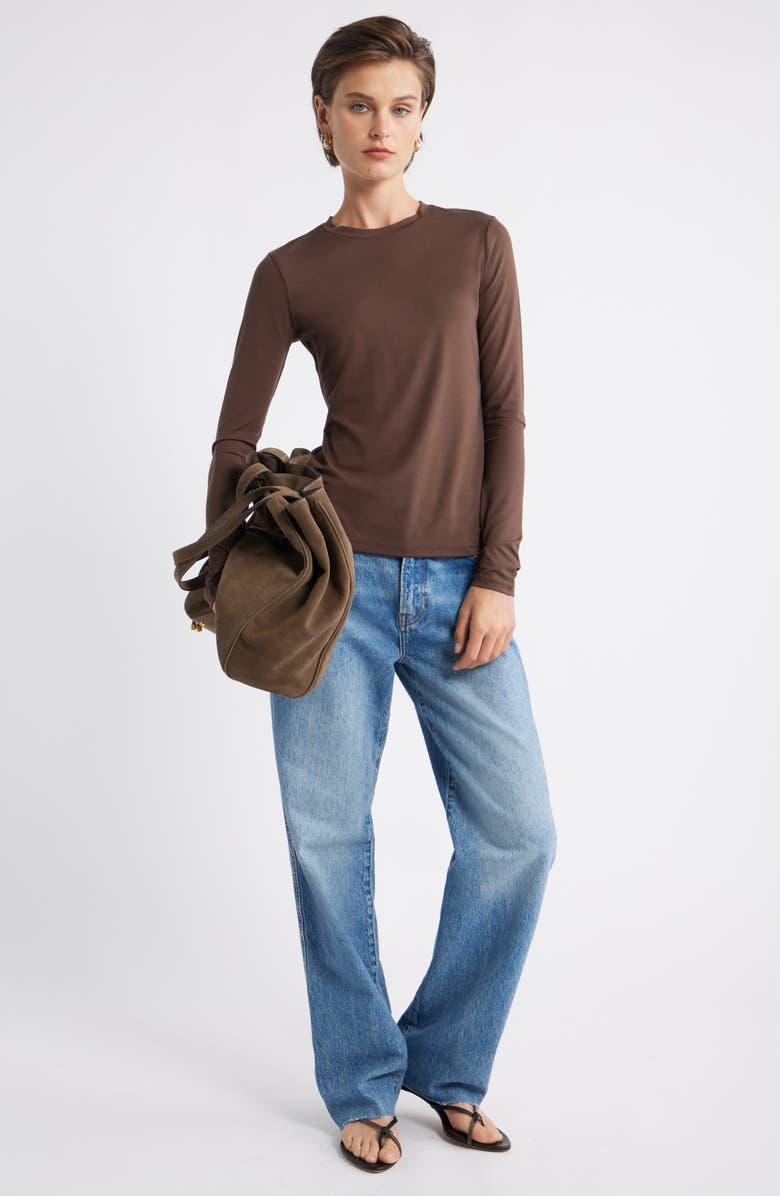 Nordstrom Long Sleeve Crewneck T-Shirt, Alternate, color, Brown Sweet