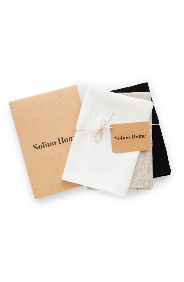 Solino Home Linen Kitchen Towels Set of 2, 17 x 26" - Kitchen Linen, Alternate, color, Natural / White / Black