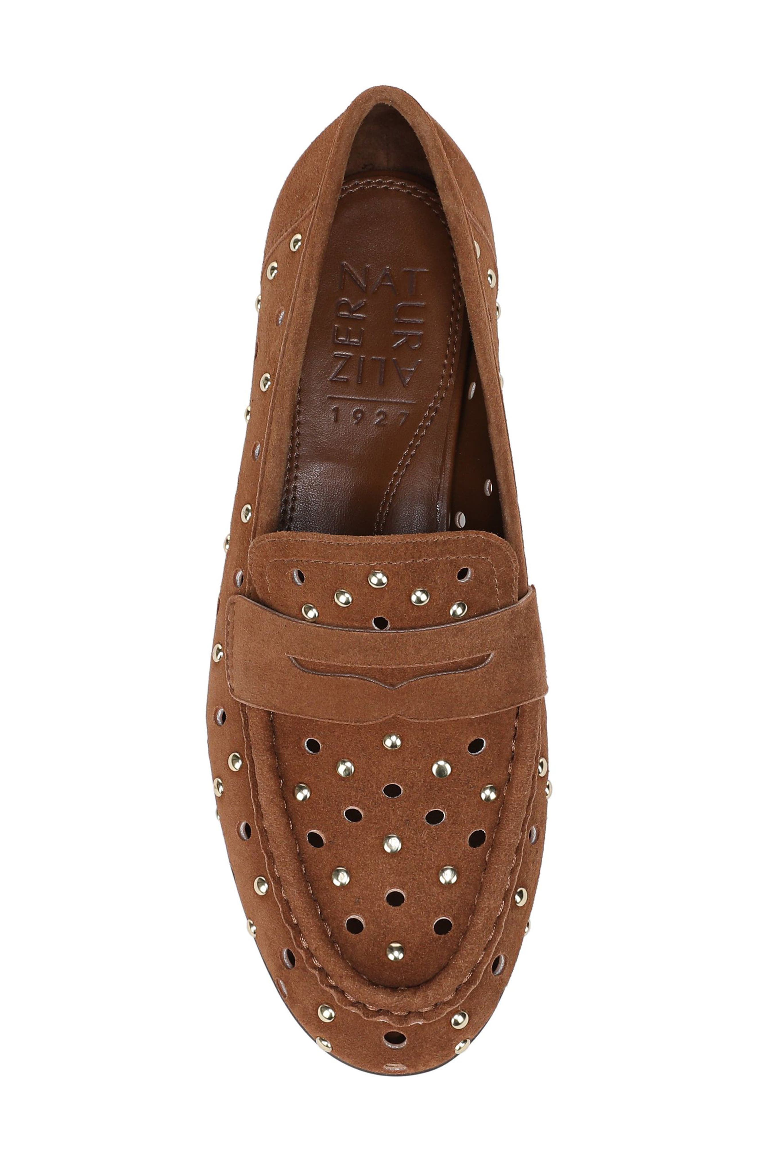 Bloom Stud Penny Loafer, Alternate, color, DARK CHESTNUT SUEDE