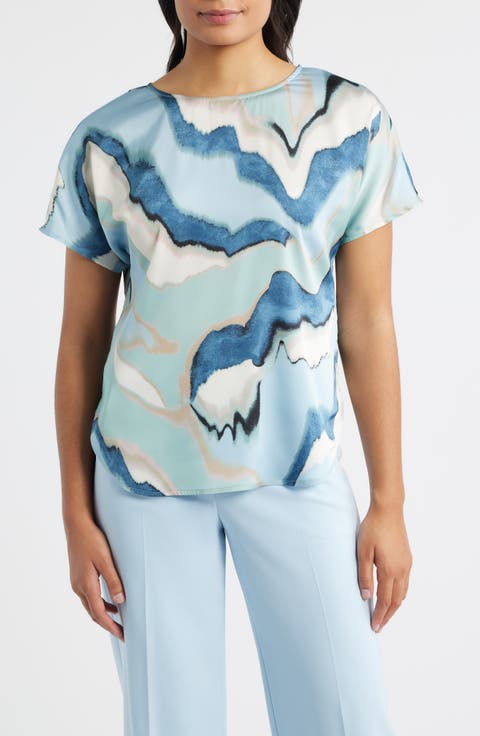 Abstract Print Bateau Neck Top