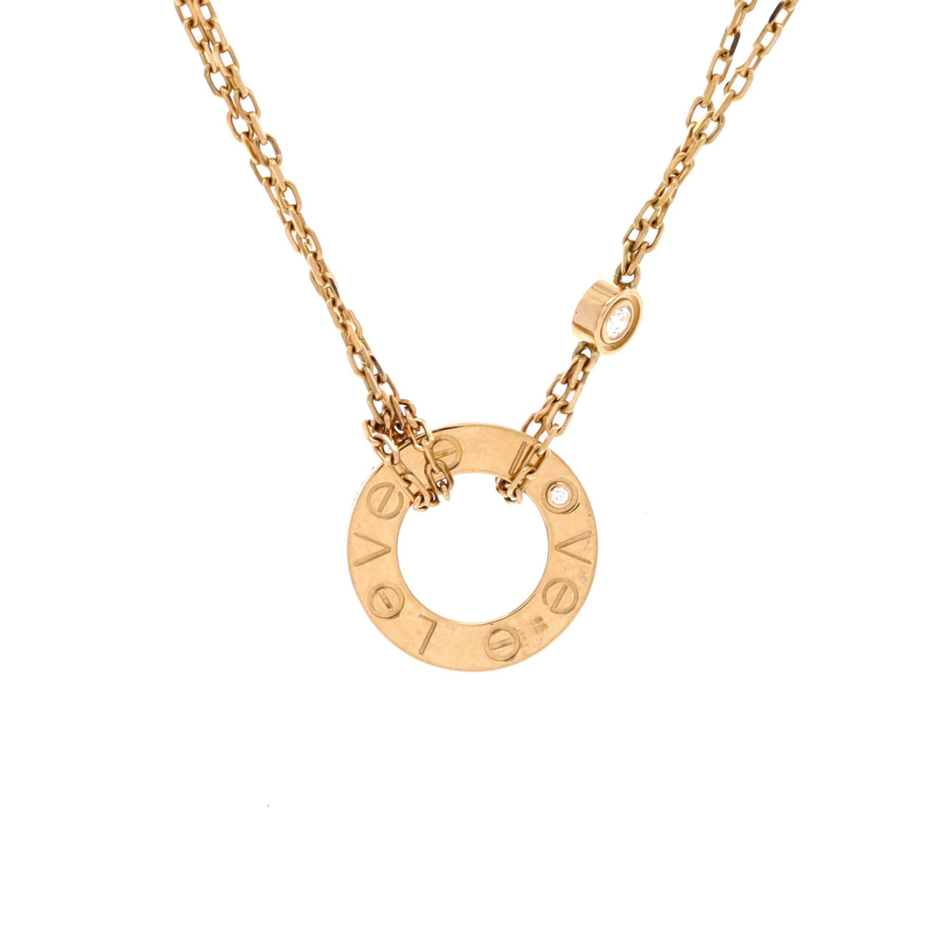2 Diamonds Love Pendant Necklace 18K Yellow Gold and Diamonds, Main, color, Metallic Gold