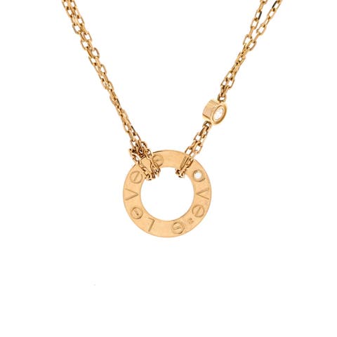 2 Diamonds Love Pendant Necklace 18K Yellow Gold and Diamonds