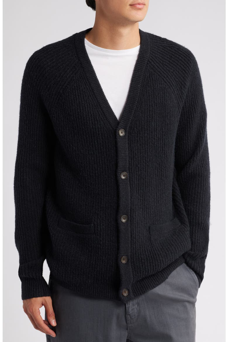Rib Raglan Sleeve Cardigan, Main, color, BLACK CAVIAR