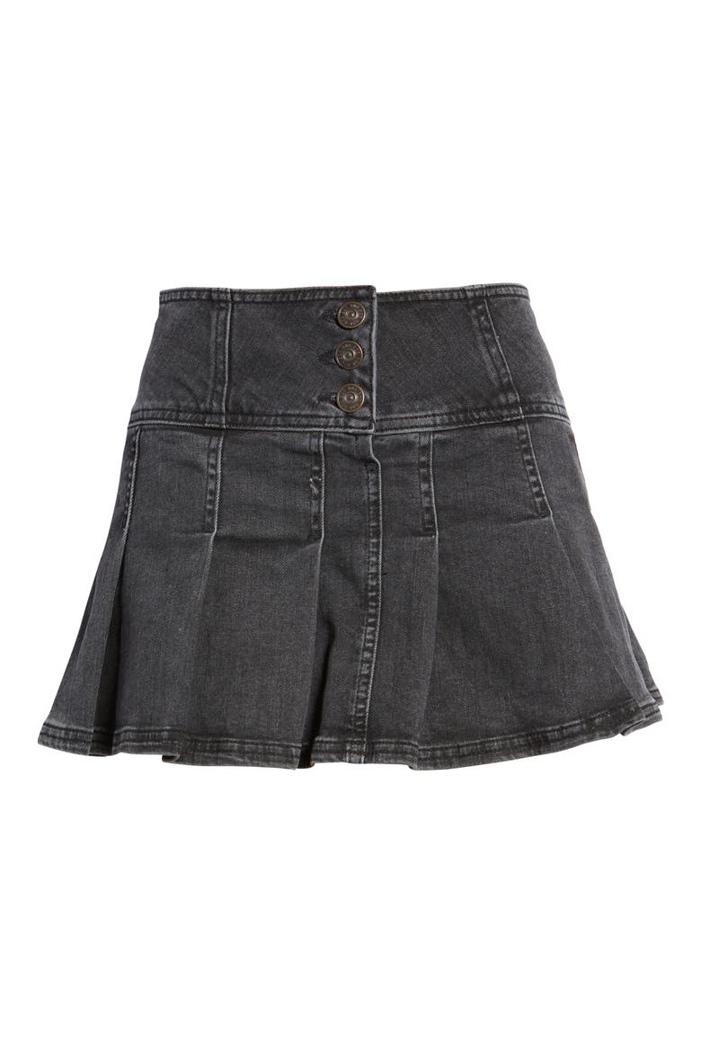 Stretch Denim Kilt Miniskirt, Alternate, color, BLACK