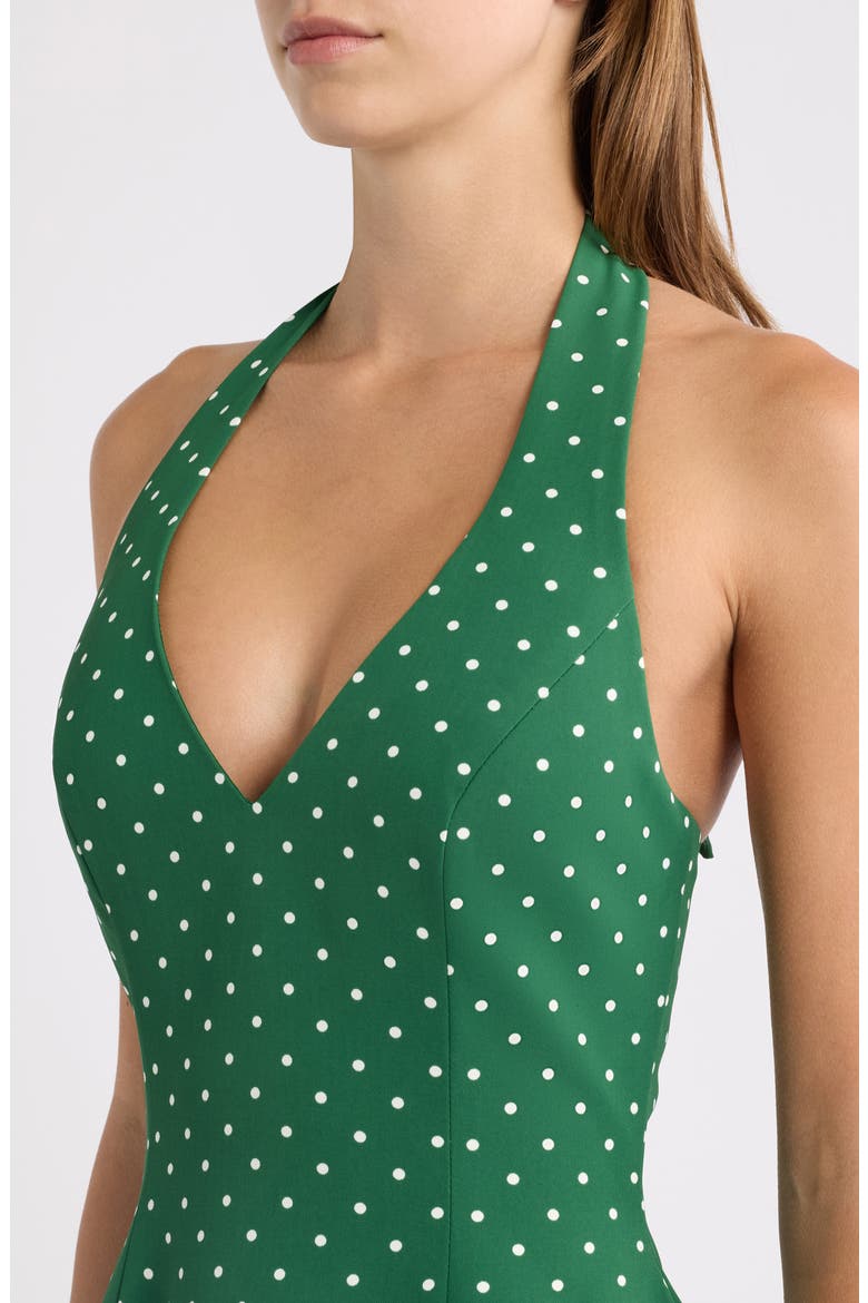 Polka Dot Halter Neck Midi Dress, Alternate, color, GREEN POLKA DOT