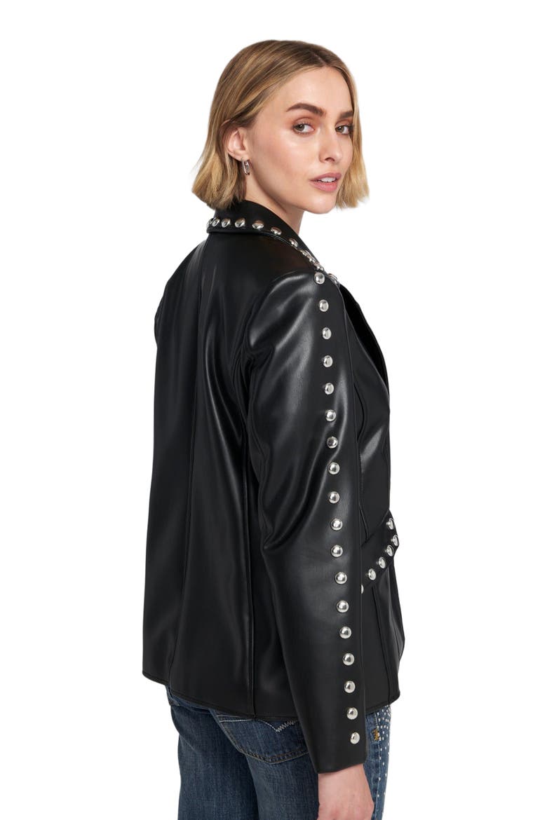 Studded Faux Leather Blazer, Alternate, color, Black