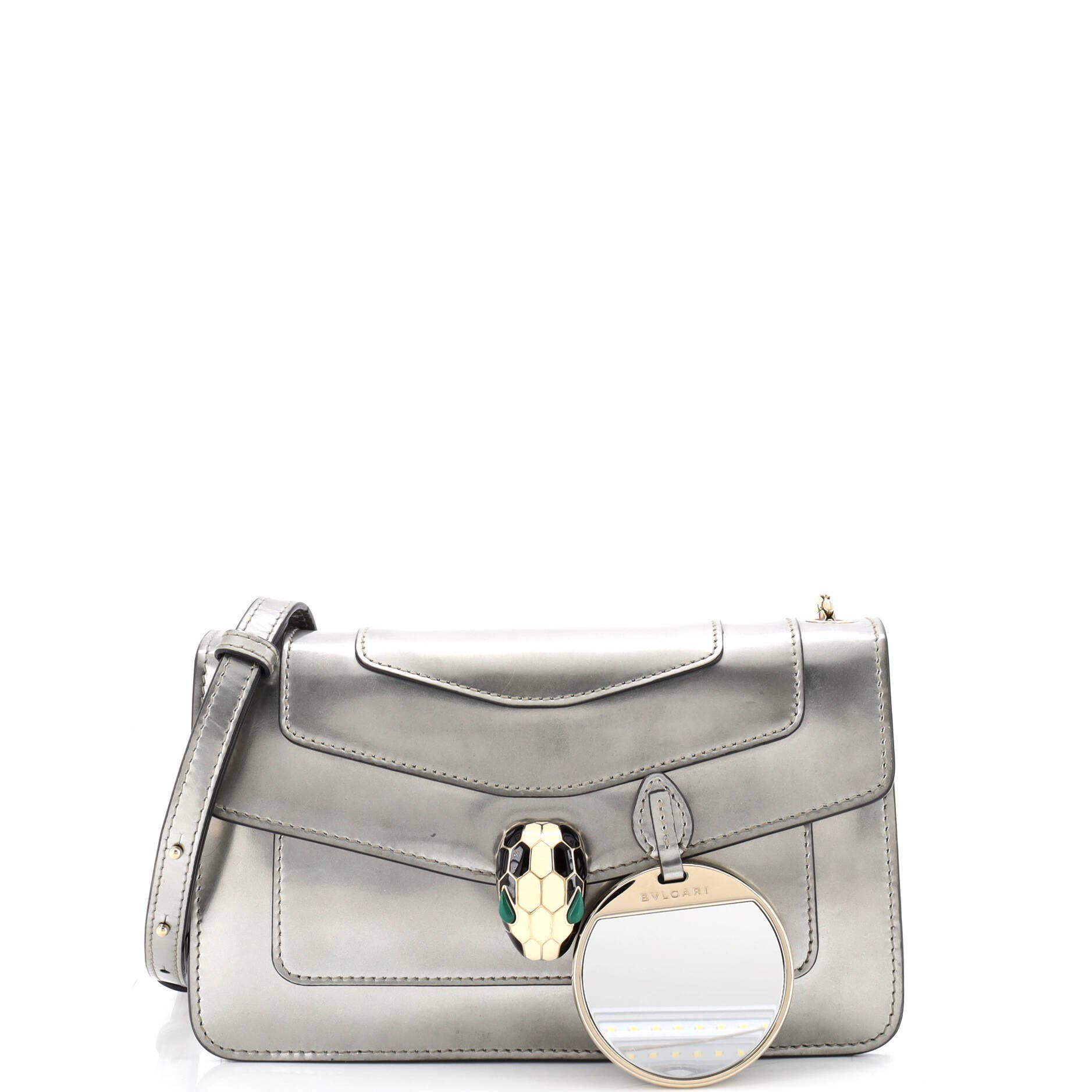 Serpenti Forever Shoulder Bag Metallic Leather Small, Alternate, color, Metallic Silver