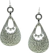 OLIVIA WELLES Silver Plated Hammered Metal & Rhinestone Drop Earrings